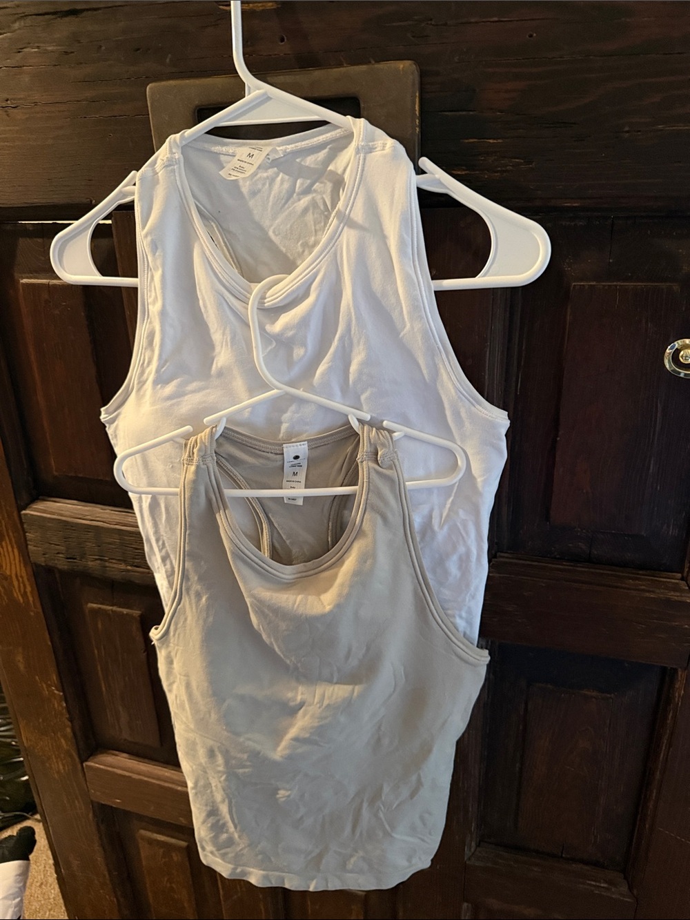 2 Yogalicious Women's White and Cream Racerback Tank Tops w/ Built-in Bra & Pads